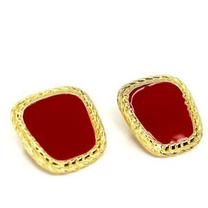 Vintage Avon Red Enamel Gold Tone Metal Post Stud Earrings 90s Costume Square